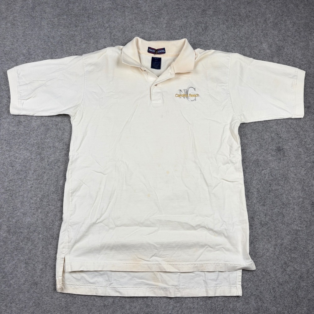 Fruit of the Loom Polo Shirt Mens Large Carolina Beach NC Embroidered‎ Cream